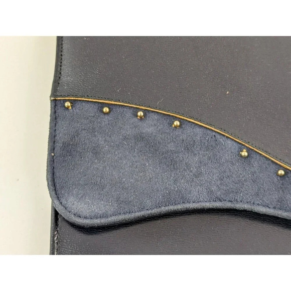 Navy Suede Leather Envelope Purse Clutch Crossbody Handbag Small Bag Gold Chain - Picture 2 of 13